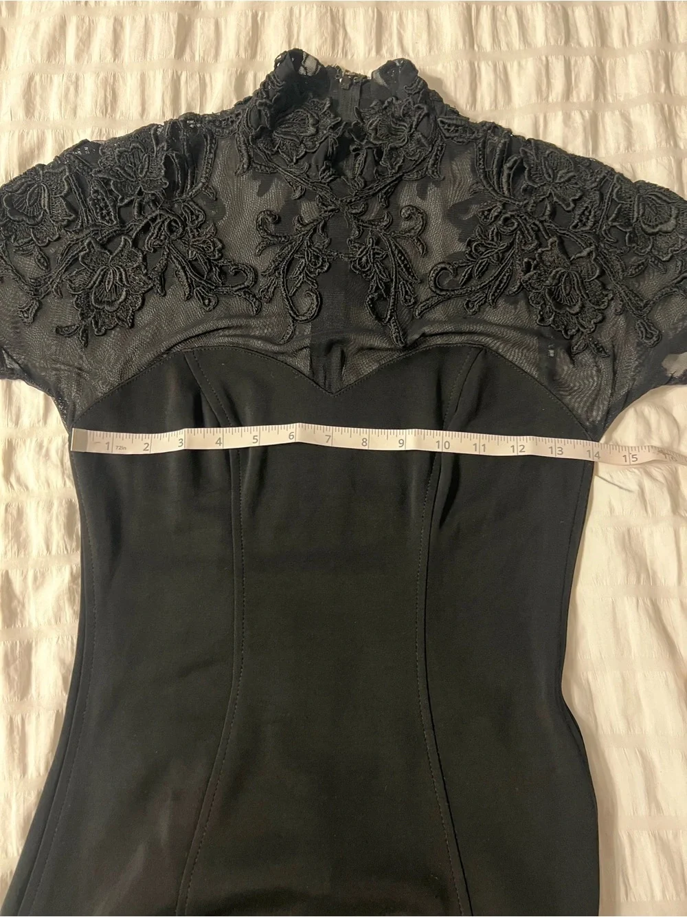 Vintage Cache Black Lace Mock Neck Maxi Dress Gown Size M Slit Whimsigoth